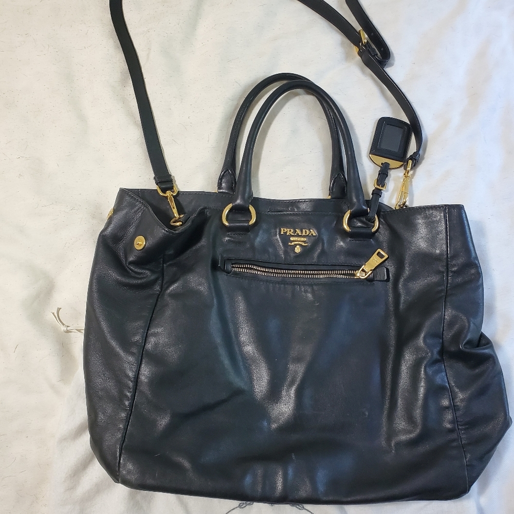 Prada black leather gold hobo tote purse bag used - Picture 13 of 13